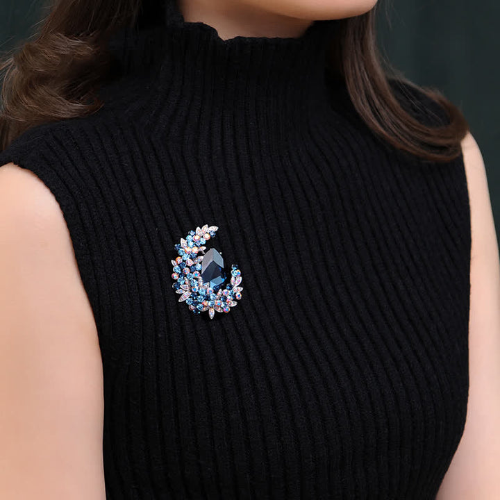 Broche de media luna de cristal brillante para mujer