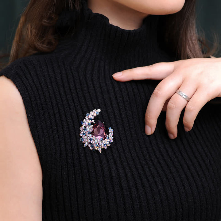 Broche de media luna de cristal brillante para mujer