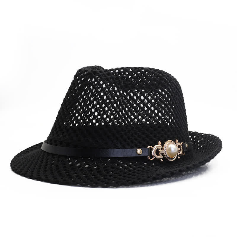 Sombrero Fedora Panamá transpirable de malla tejida para hombre - Negro - Ajustable (21 5/8"-23 1/4") - image 1