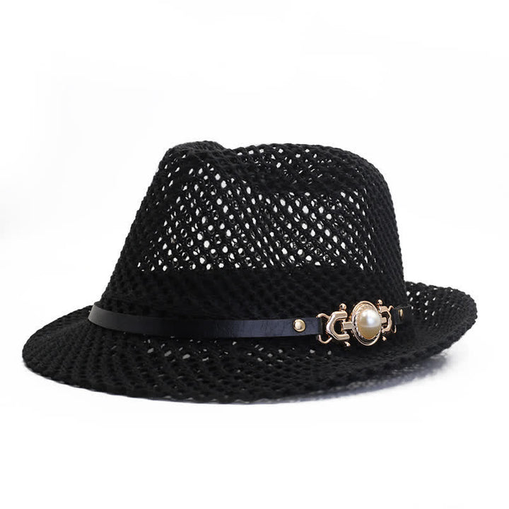 Sombrero Fedora Panamá transpirable de malla tejida para hombre - Negro - Ajustable (21 5/8"-23 1/4") - image 1