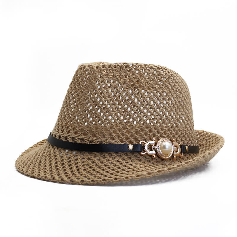 Sombrero Fedora Panamá transpirable de malla tejida para hombre - Caqui - Ajustable (21 5/8"-23 1/4") - image 2