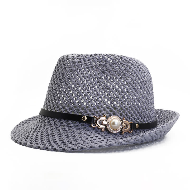 Sombrero Fedora Panamá transpirable de malla tejida para hombre - Gris - Ajustable (21 5/8"-23 1/4") - image 5
