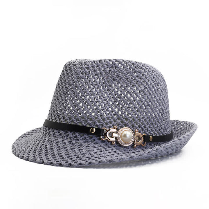 Sombrero Fedora Panamá transpirable de malla tejida para hombre - Gris - Ajustable (21 5/8"-23 1/4") - image 5