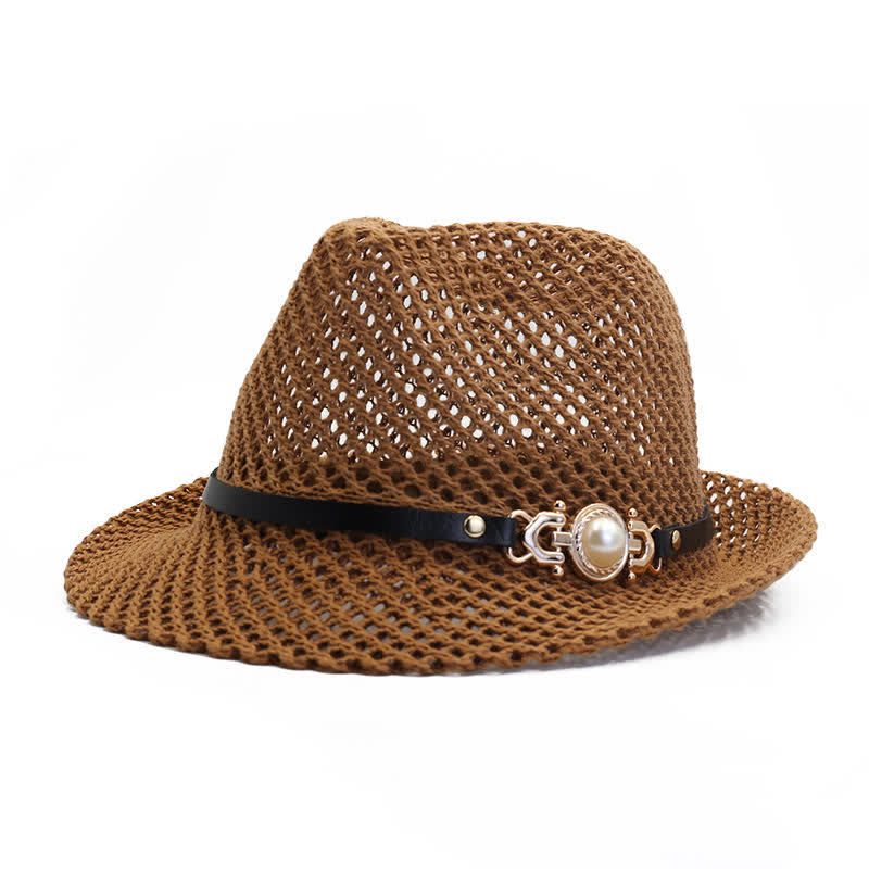 Sombrero Fedora Panamá transpirable de malla tejida para hombre - Café - Ajustable (21 5/8"-23 1/4") - image 0