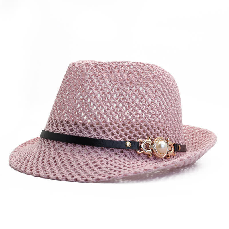 Sombrero Fedora Panamá transpirable de malla tejida para hombre - Rosa - Ajustable (21 5/8"-23 1/4") - image 3