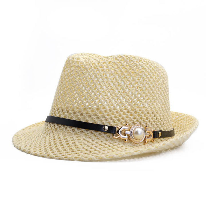 Sombrero Fedora Panamá transpirable de malla tejida para hombre - Marfil - Ajustable (21 5/8"-23 1/4") - image 4