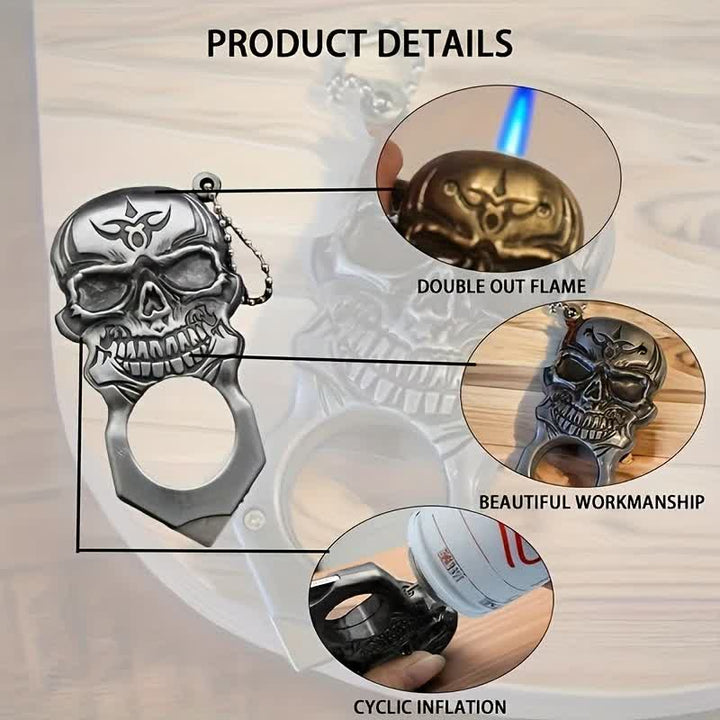 Llavero multifuncional con encendedor de butano y cara de calavera noble