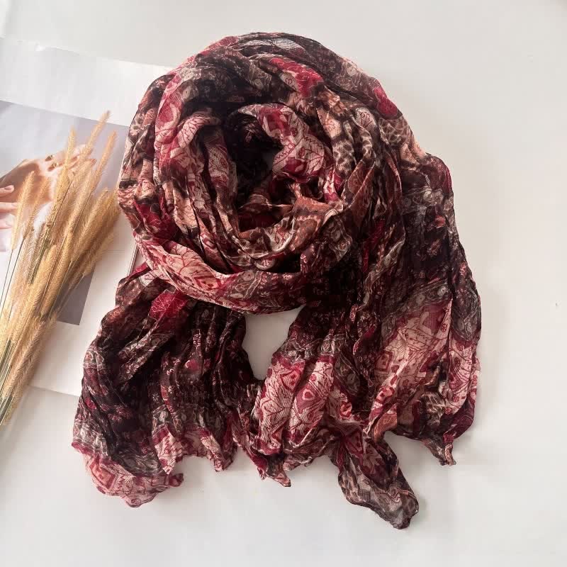 Bufanda fina de lino y algodón plisada de estilo étnico para mujer para otoño