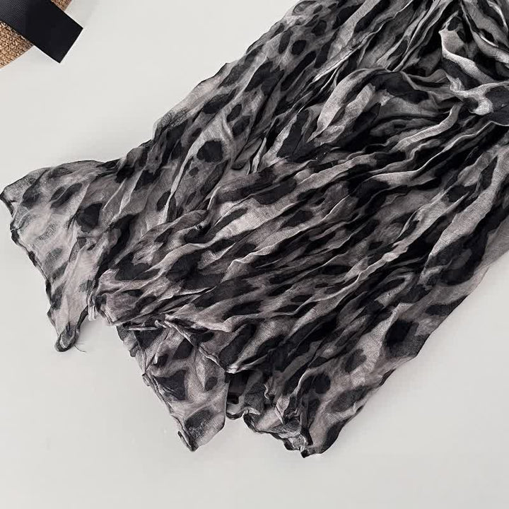 Bufanda fina de otoño de algodón y lino plisada con estampado de leopardo para mujer