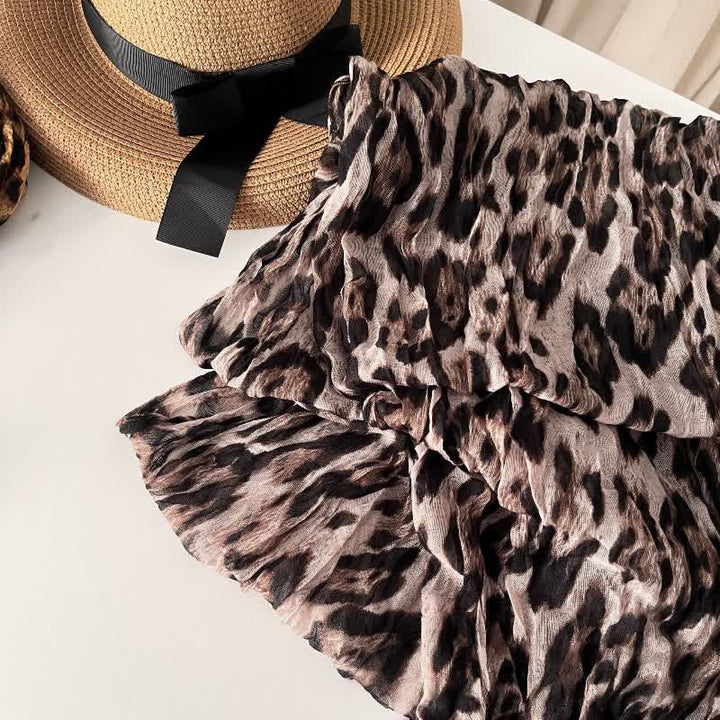 Bufanda fina de otoño de algodón y lino plisada con estampado de leopardo para mujer