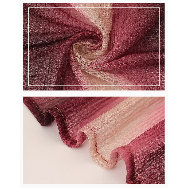 Bufanda fina de verano unisex con pliegues de color degradado y rayas