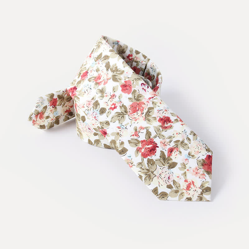 Corbata de algodón con estampado de flores frescas y bonitas para hombre