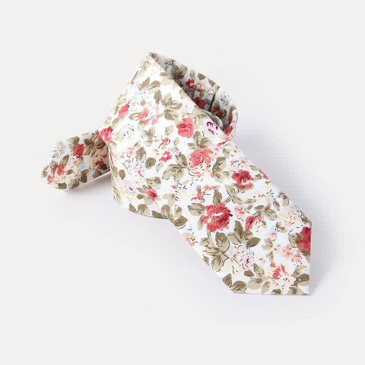 Corbata de algodón con estampado de flores frescas y bonitas para hombre
