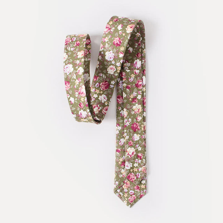 Corbata de algodón con estampado de flores frescas y bonitas para hombre