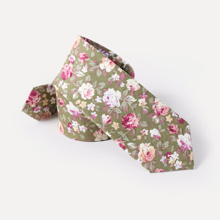 Corbata de algodón con estampado de flores frescas y bonitas para hombre