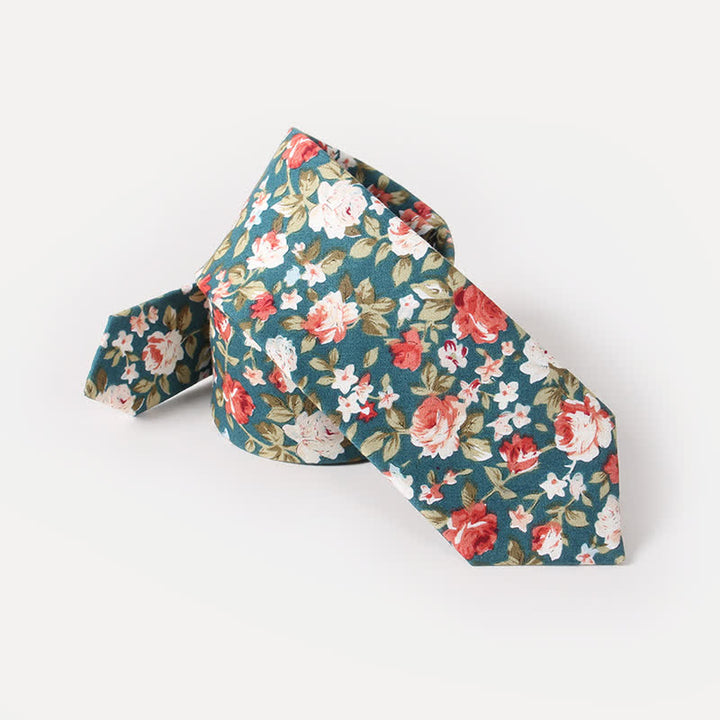 Corbata de algodón con estampado de flores frescas y bonitas para hombre