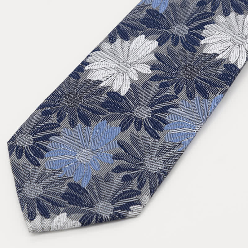 Corbata con estampado de margaritas azules y grises para hombre
