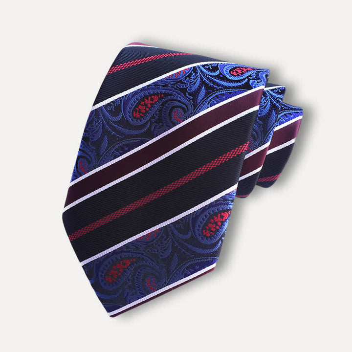 Corbata de rayas con estampado de cachemira para hombre en azul marino y negro
