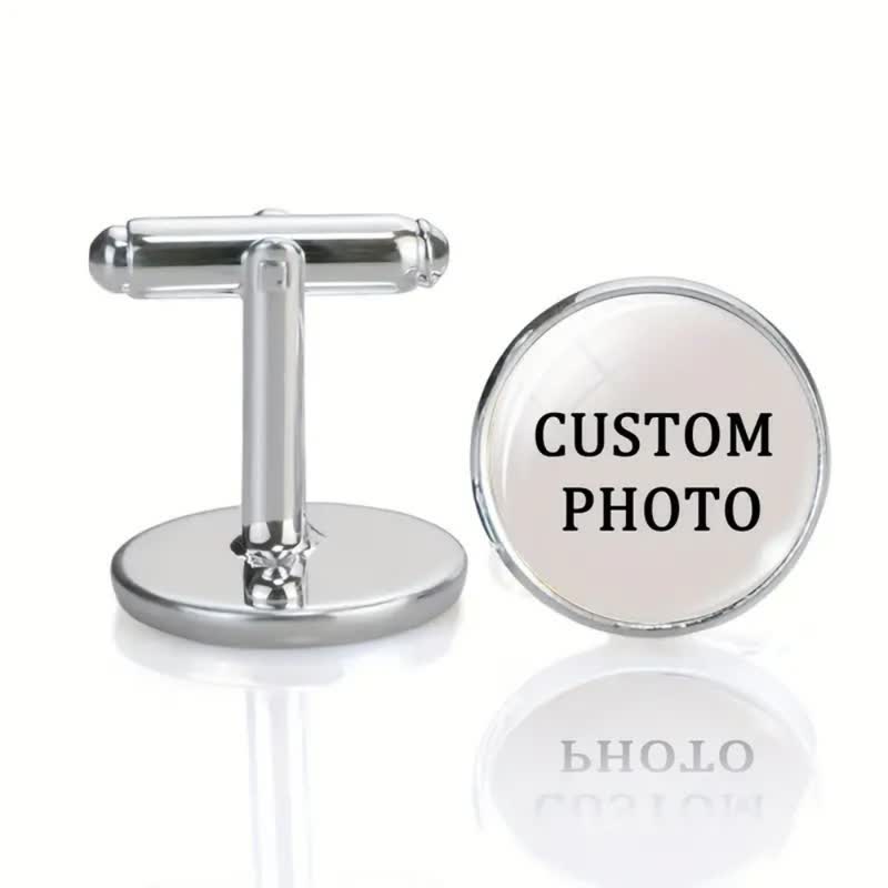 1 par de gemelos conmemorativos creativos personalizados con tu foto - Plata - image 2