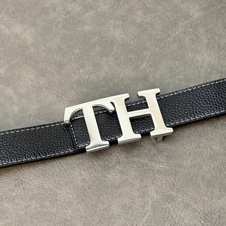 Cinturón de cuero con hebilla DIY de plata con iniciales grandes personalizadas