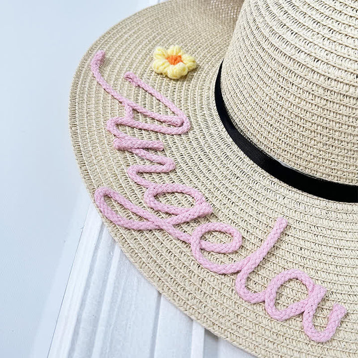 Sombrero Fedora de paja de playa personalizado con nombre para mujer
