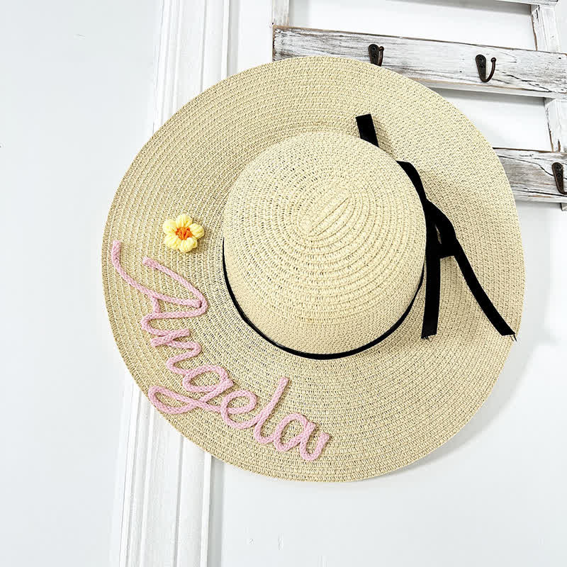 Sombrero Fedora de paja de playa personalizado con nombre para mujer