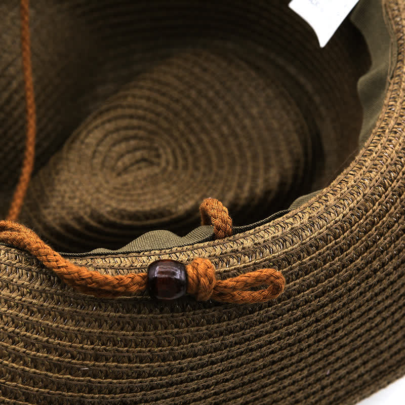Sombrero vaquero clásico de paja con banda de plumas de verano