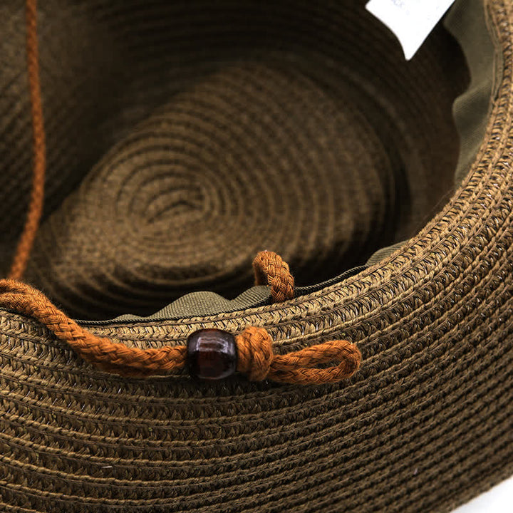 Sombrero vaquero clásico de paja con banda de plumas de verano