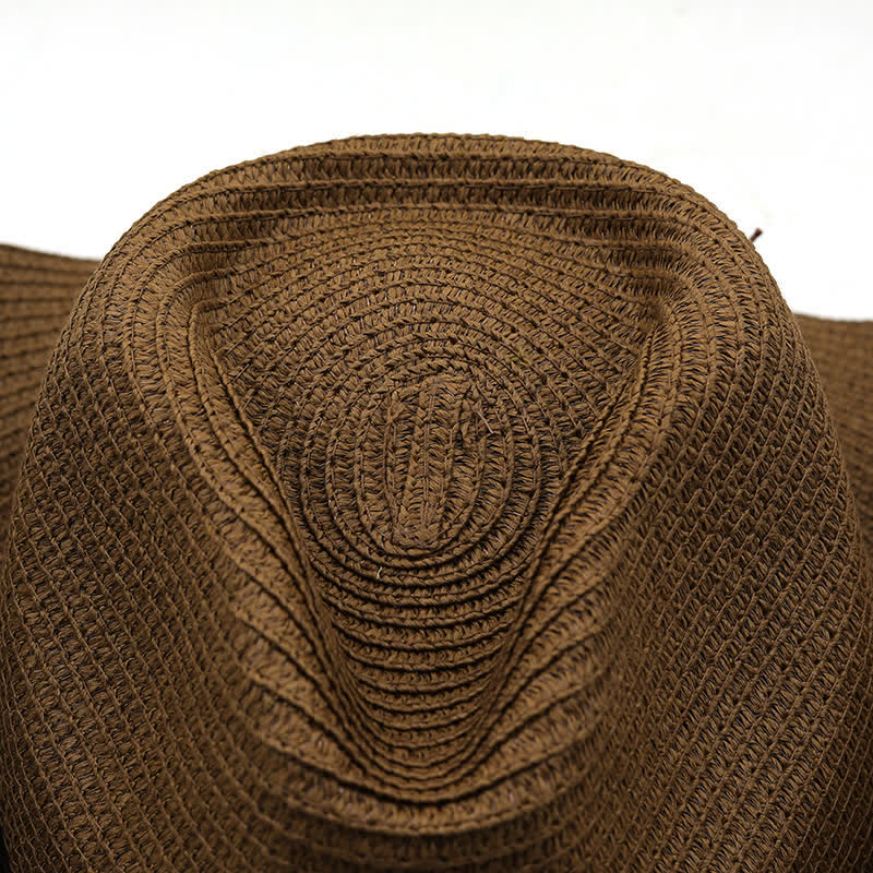 Sombrero vaquero clásico de paja con banda de plumas de verano