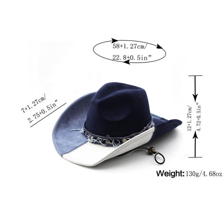 Sombrero de vaquero de terciopelo de gamuza sintética en contraste de color azul marino y blanco