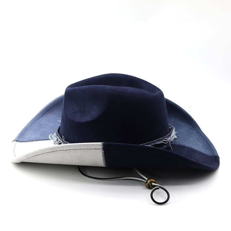 Sombrero de vaquero de terciopelo de gamuza sintética en contraste de color azul marino y blanco
