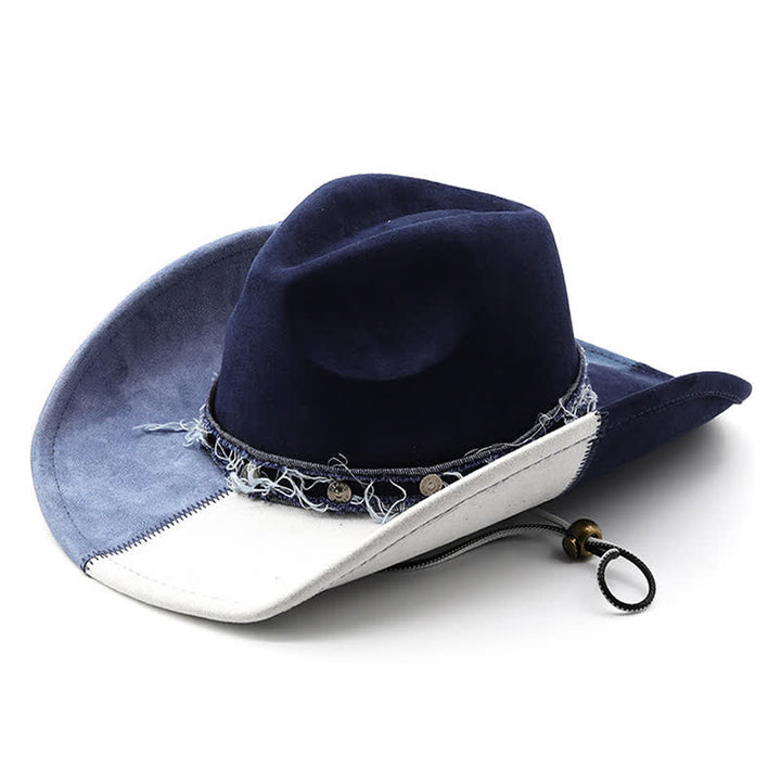 Sombrero de vaquero de terciopelo de gamuza sintética en contraste de color azul marino y blanco