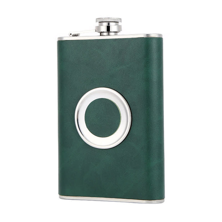 Termo portátil de 8 oz con revestimiento de cuero y vaso integrado