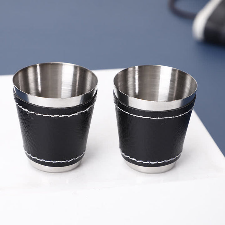 Juego de regalo de 5 termos de cuero negro de 6 oz Noble