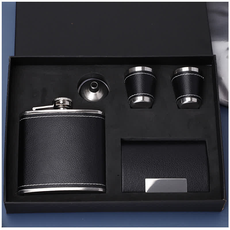 Juego de regalo de 5 termos de cuero negro de 6 oz Noble