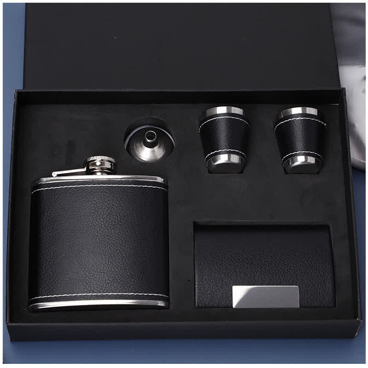 Juego de regalo de 5 termos de cuero negro de 6 oz Noble