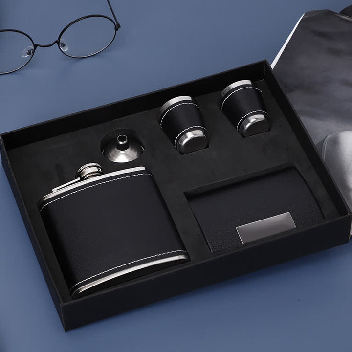 Juego de regalo de 5 termos de cuero negro de 6 oz Noble