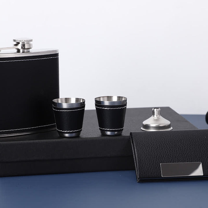 Juego de regalo de 5 termos de cuero negro de 6 oz Noble