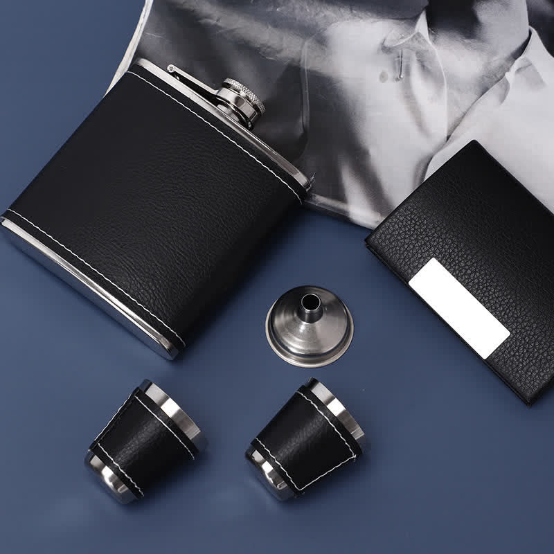Juego de regalo de 5 termos de cuero negro de 6 oz Noble