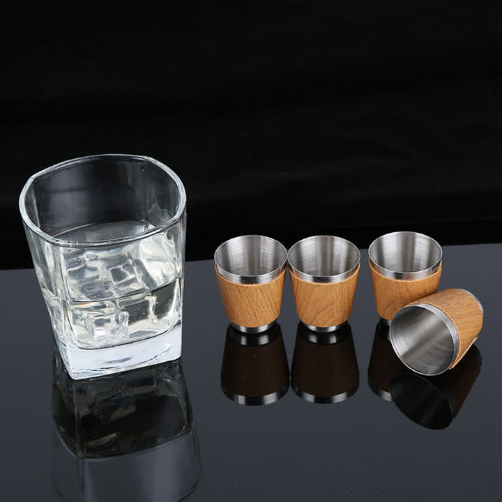 Juego de regalo de 6 termos de 9 oz con revestimiento de cuero con veta de madera