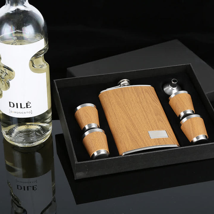 Juego de regalo de 6 termos de 9 oz con revestimiento de cuero con veta de madera