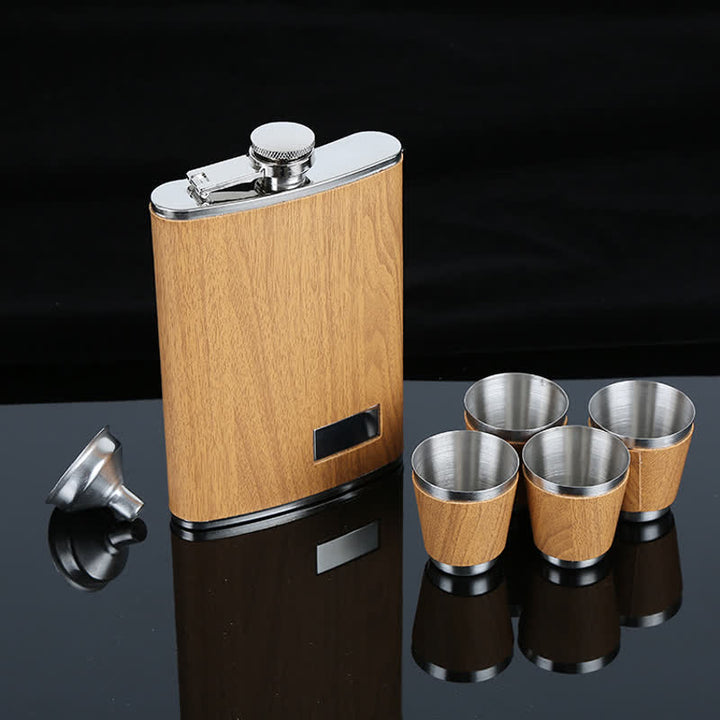 Juego de regalo de 6 termos de 9 oz con revestimiento de cuero con veta de madera