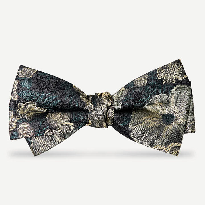 Pajarita de doble capa con estampado floral verde oscuro para hombre