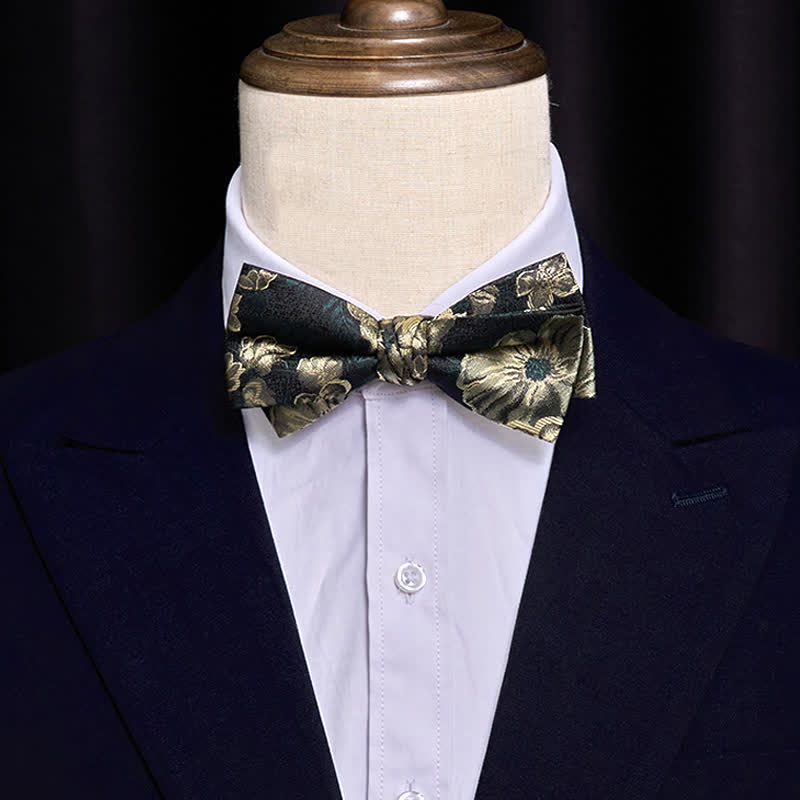 Pajarita de doble capa con estampado floral verde oscuro para hombre