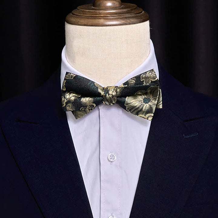 Pajarita de doble capa con estampado floral verde oscuro para hombre
