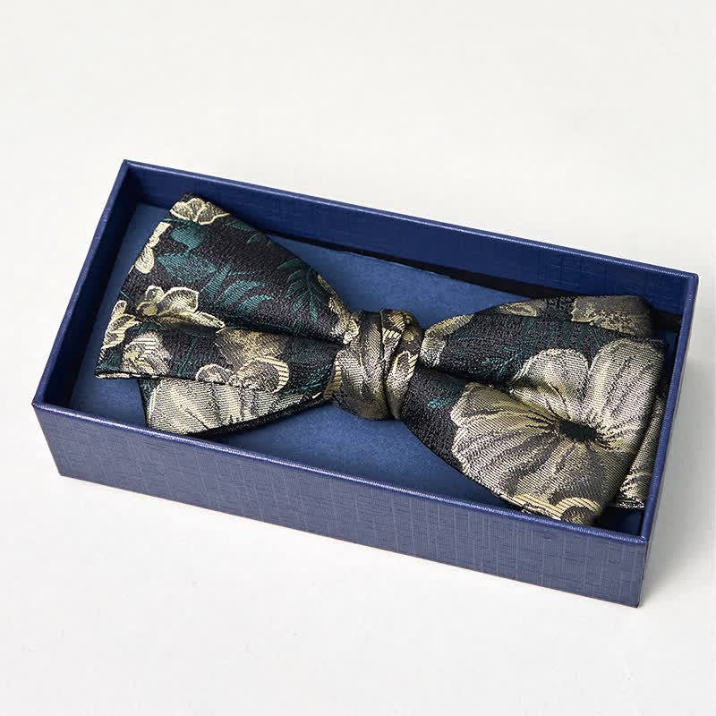 Pajarita de doble capa con estampado floral verde oscuro para hombre