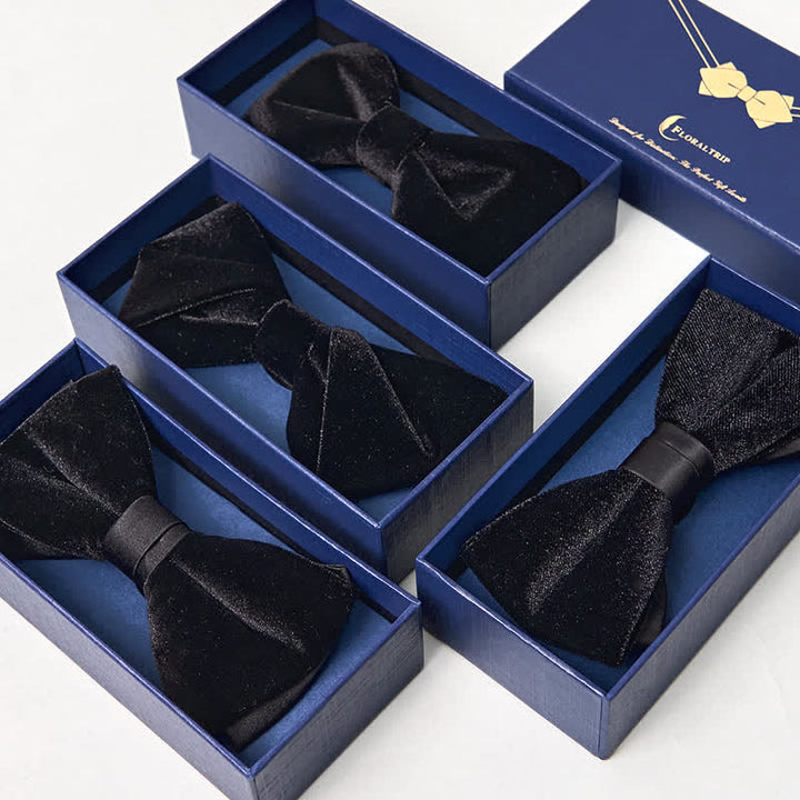 Pajarita de boda de terciopelo negro liso y noble para hombre