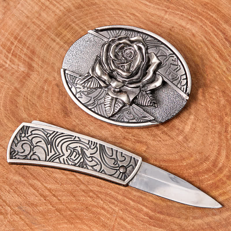 Cinturón de cuero con cuchillo plegable oculto estilo Western Rose para hombre - image 3