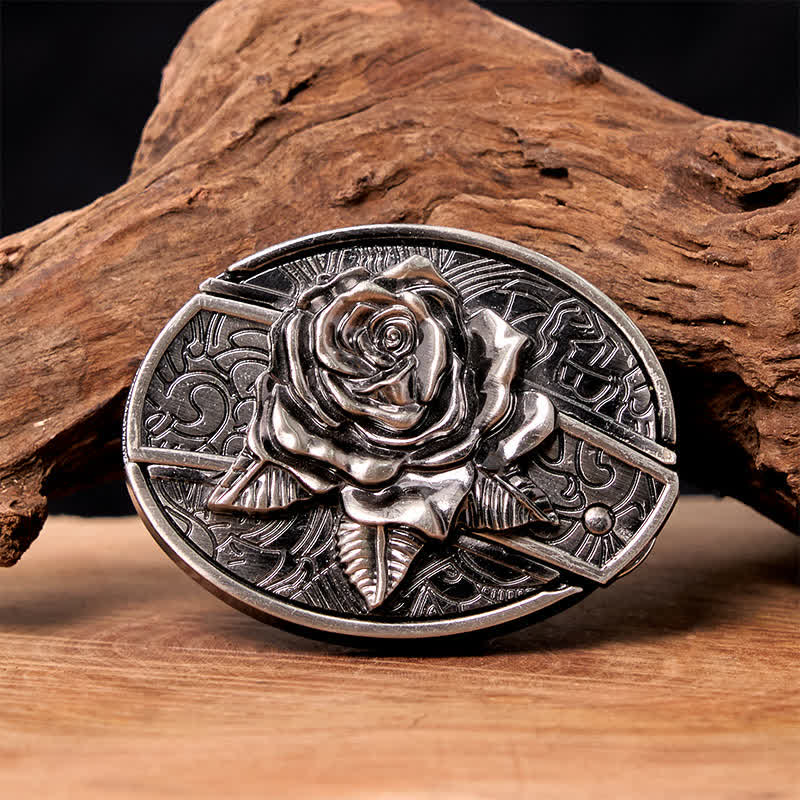 Cinturón de cuero con cuchillo plegable oculto estilo Western Rose para hombre - Rosa occidental - Sin cinturón - Cinturón no incluido - image 0
