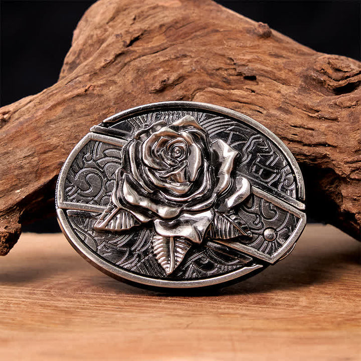 Cinturón de cuero con cuchillo plegable oculto estilo Western Rose para hombre - Rosa occidental - Sin cinturón - Cinturón no incluido - image 0